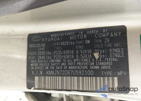 2007 Hyundai Tucson Limited/Se from USA, damaged, VIN KM8JN72D67U592100